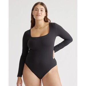 Quince Ultra-Stretch Second Skin Long Sleeve Square Neck Bodysuit Black Small
